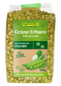 Grüne Erbsen halb, geschält